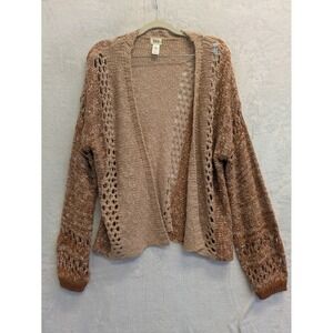 BKE Women's Size S Open Front Crochet‎ Knit Cardigan Sweater Tan Brown
